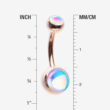 Detail View 1 of Rose Gold Iridescent Revo Sparkle Belly Button Ring-Rainbow/Multi-Color